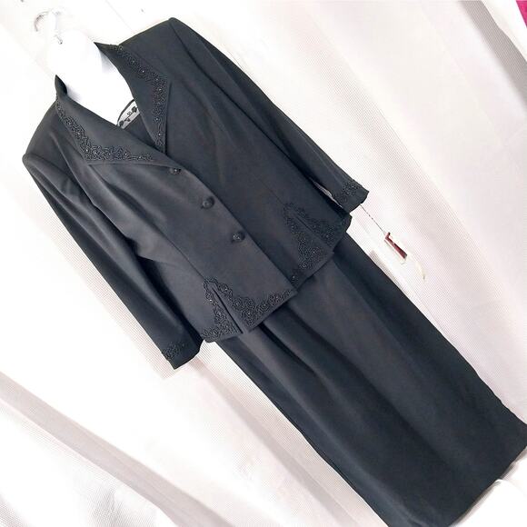NWT@$209! JOHN MEYER! RICH BLACK FULL LENGTH BEADED DRESS & JACKET! SZ 20W - Picture 1 of 14